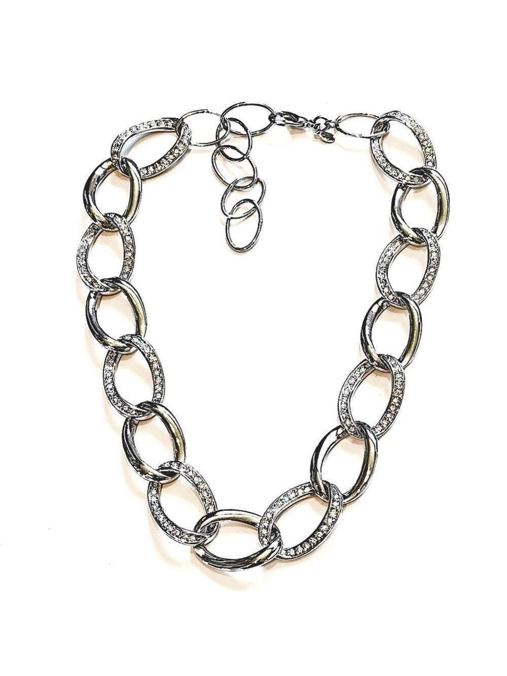 PREMIER Designs Silver Channel-set Rhinestone Oval Link Necklace | NEW